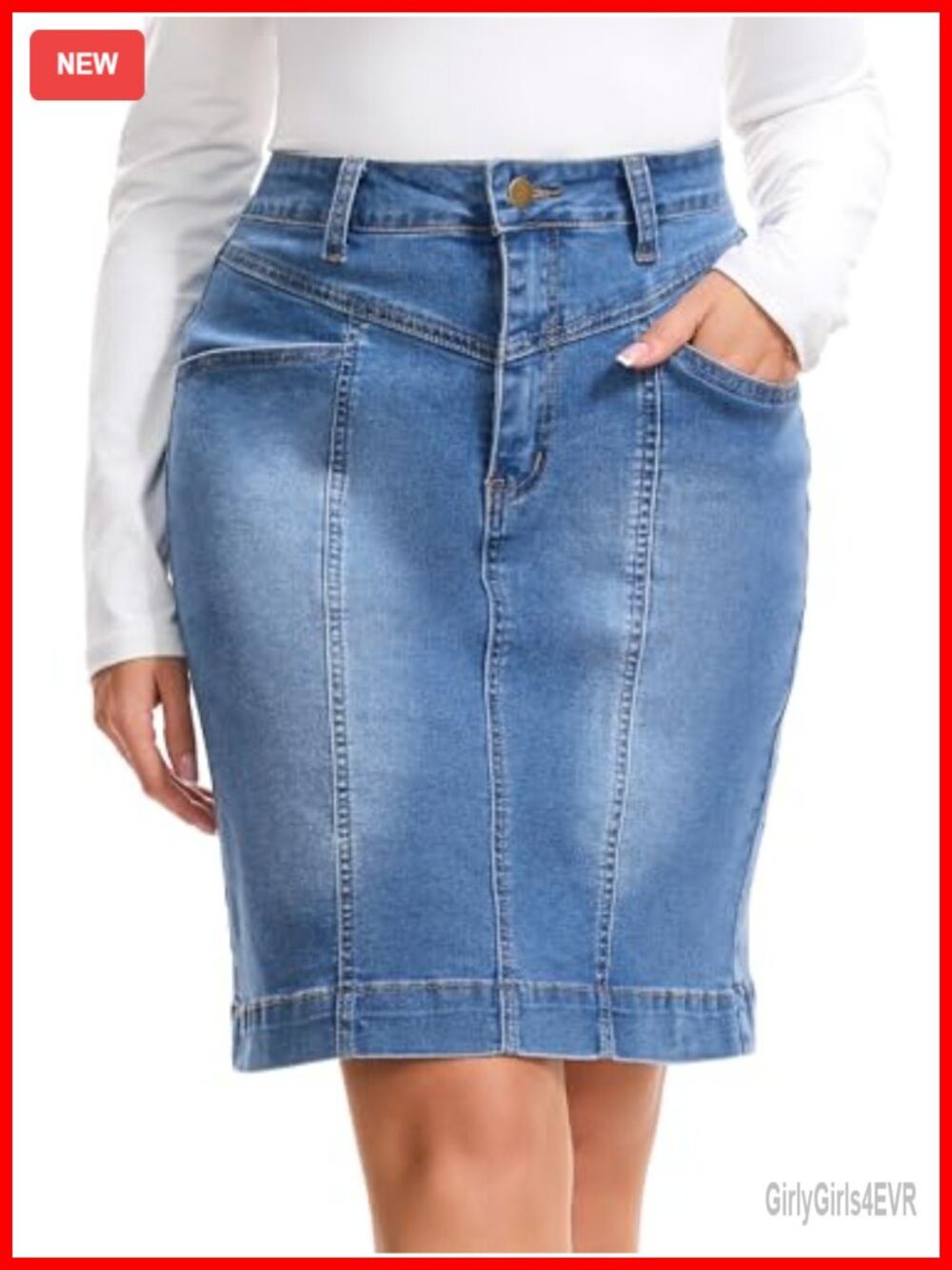 High Waisted Stretchy Denim Pencil Skirt Above Knee Casual Jean Skirt